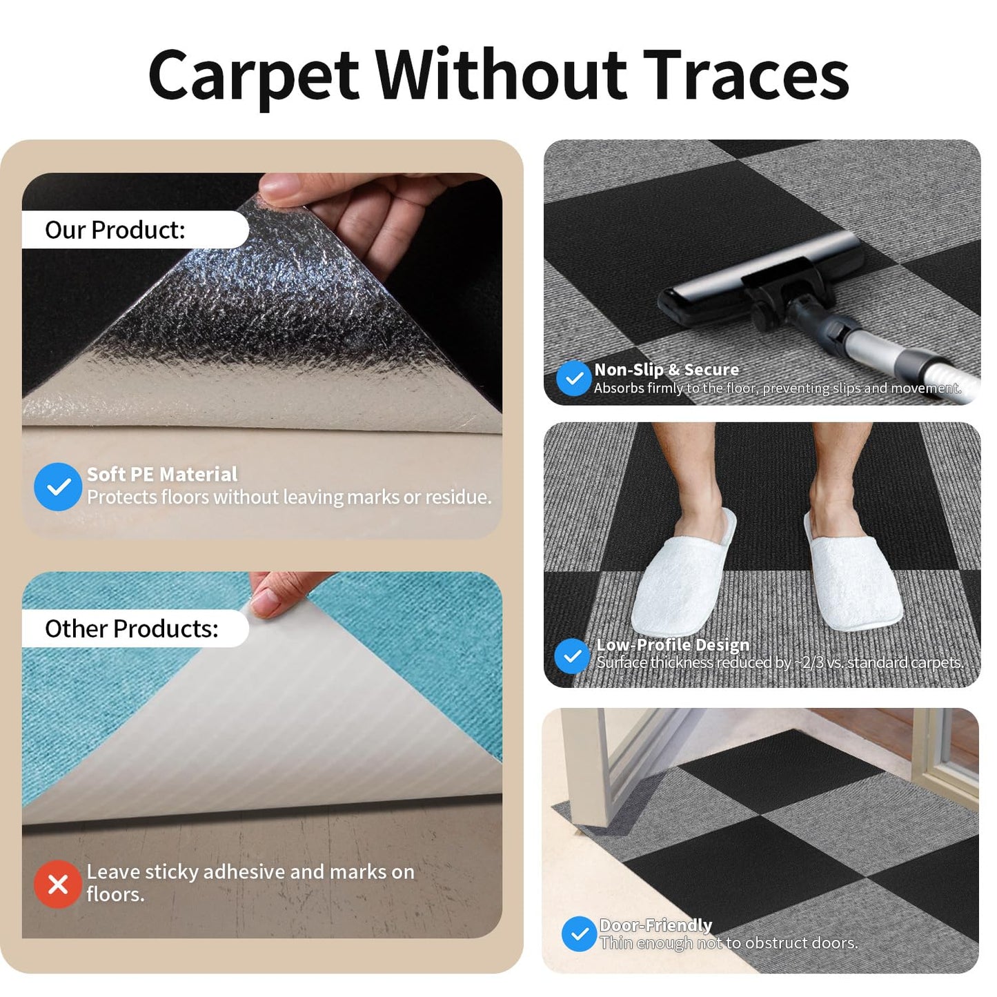 Carpet Tiles Peel and Stick 12”x 12” Non-Slip Self Adhesive Squares Carpet Floor Tile 24Pcs DIY Reusable Waterproof Carpet for Living Room Bedroom