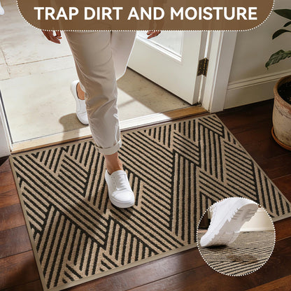 QiCaiJia Door Mat Indoor Outside Entrance 36"x59", Low-Profile Non Slip Outdoor Inside Doormat Entryway Mat, Dirt Resistant Absorbent Front Porch Welcome Entry Mats, Washable Easy Clean, Brown