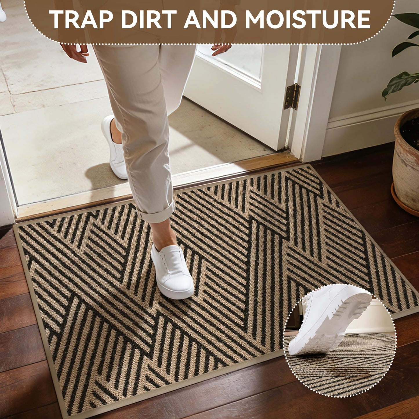QiCaiJia Door Mat Indoor Outside Entrance 17"x30", Low-Profile Non Slip Outdoor Inside Doormat Entryway Mat, Dirt Resistant Absorbent Front Porch Welcome Entry Mats, Washable Easy Clean, Brown