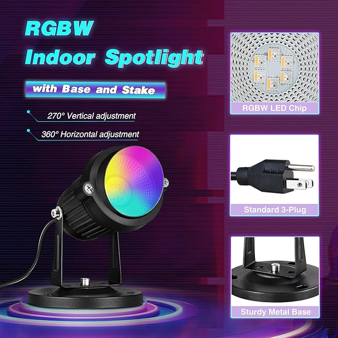SUNVIE RGBW Christmas Spot Lights Indoor 6W Uplighting Indoor with Remote Color Changing Up Lights Indoor 120V Spotlights Indoor LED Uplights Indoor Accent Lighting for Party Plant Decor, 2 Pack