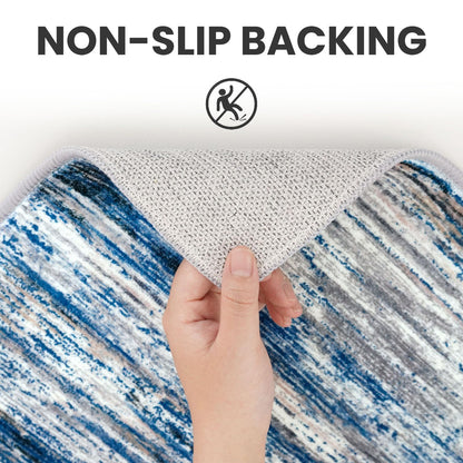 SIILOOM 2x3 Modern Abstract Rug for Entryway, Navy Blue Gray Neutral Multi Super Soft Small Area Rug, Washable Non-Slip Kitchen Rugs, Low-Pile Mat for Bedside, Indoor Door Mat