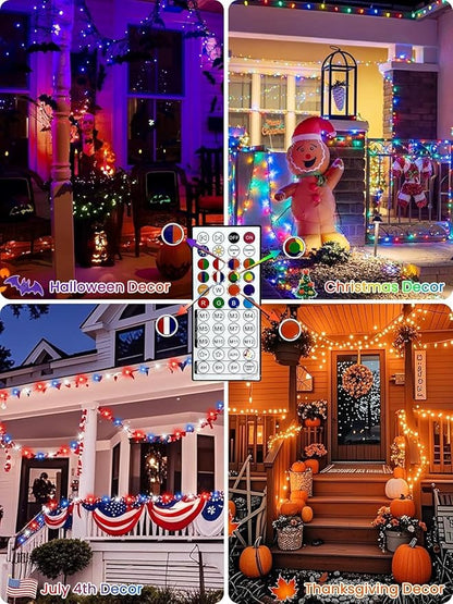 600LED Smart Color Changing Halloween Lights App Controlled, 208FT Waterproof RGB Xmas String Light Music Sync Multiple Modes, Christmas Lights with Remote & Timer Indoor Outdoor Halloween Decorations