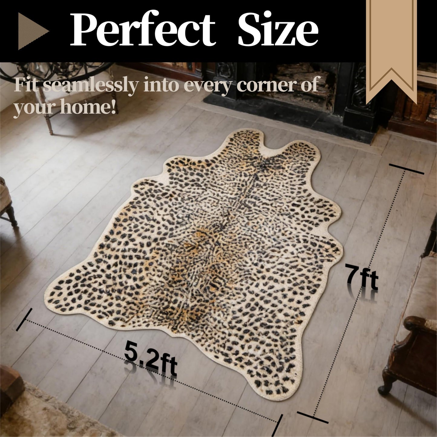 5.2ft x 7ft Leopard Rug Fluffy Animal Print Leopard Rug Cheetah Print Cheetah Print Carpet Faux Fur Hide Cowhide Skin Mat Area Carpet for Nursery Home Office Living Room Bedroom