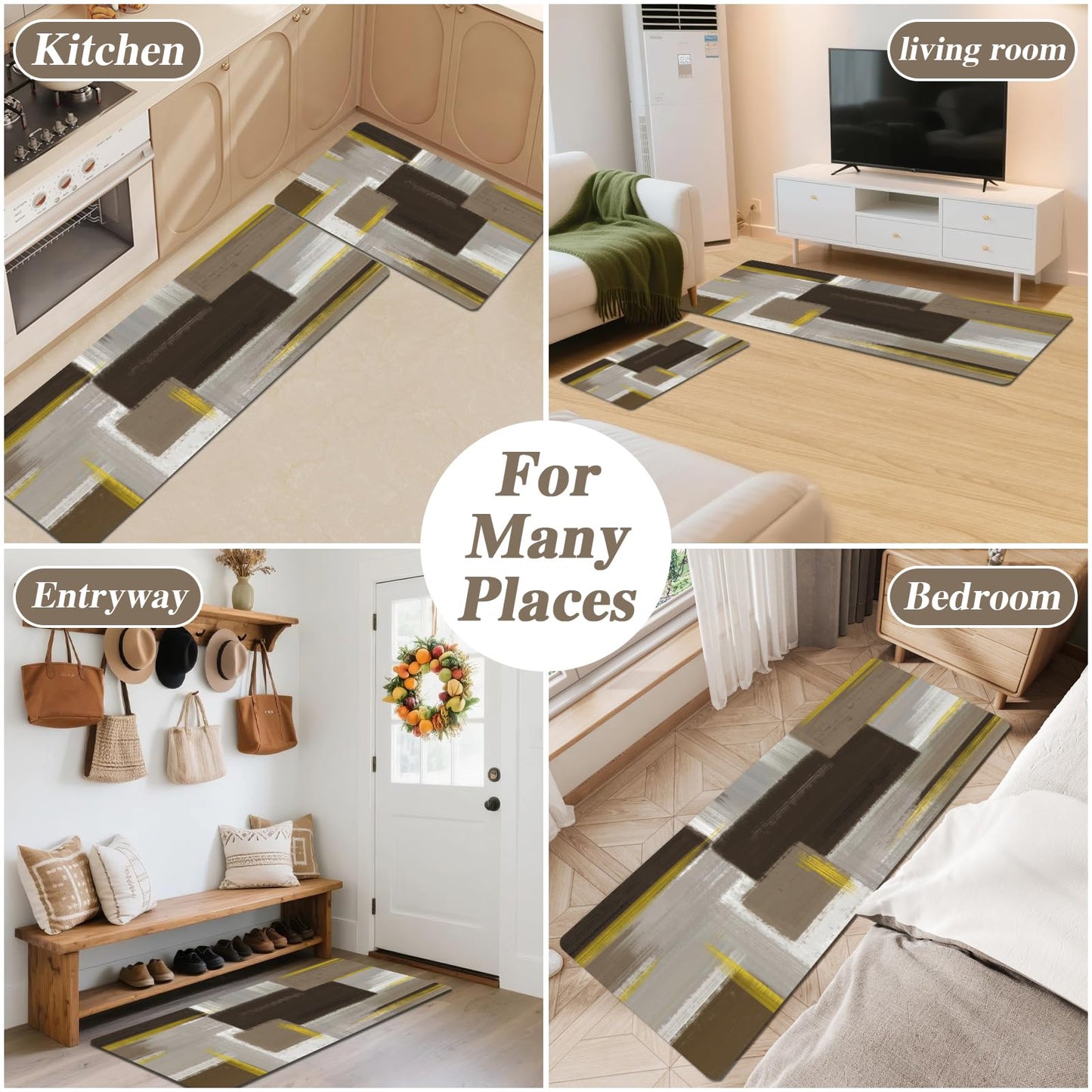 XLHOMO Kitchen Rugs Sets of 3, Non Slip Washable Kitchen Mats for Floor, Anti-Fatigue Runner Rug with Rubber Backing, Waterproof Kitchen Rug Set for Laundry, Floor, Office, Hallway