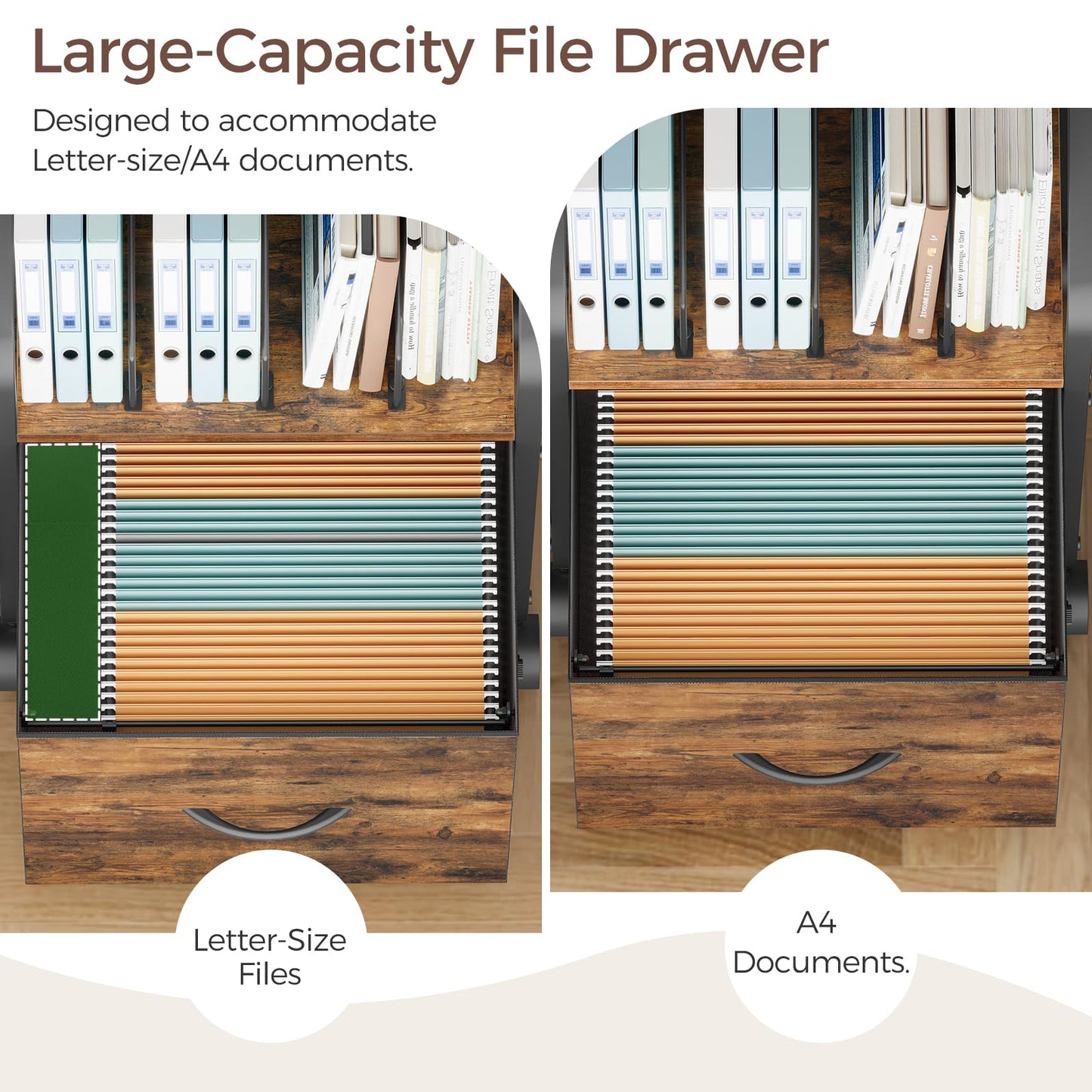 MAHANCRIS Small File Cabinet, Rolling Filing Cabinet for Under Desk with Divider, Single Non-Woven Fabric Drawer File Organizer for A4/Letter Size Documents, Under Desk Storage, Rustic Brown FCHR3001
