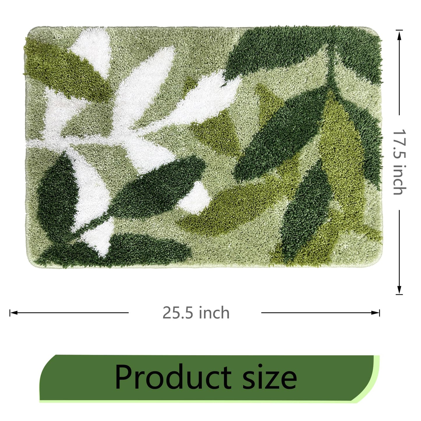 ZebraSmile Sage Bathroom Rugs - Green Leaves Bath Mat Soft & Water Absorbent Bath Rug with Non Slip Back for Wash Basin Shower Room Bathtub Floor Bedroom Doormat 17.5 x 25.5 inch
