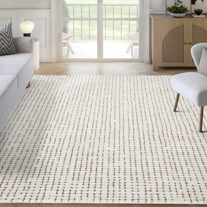 Abani Cream/Brown Area Rug – 5' x 8' – Oliver Collection – Crosshatch Pattern – Non-Shedding, Easy to Clean – Durable for Living Room, Bedroom, or Office, Pet & Child Friendly