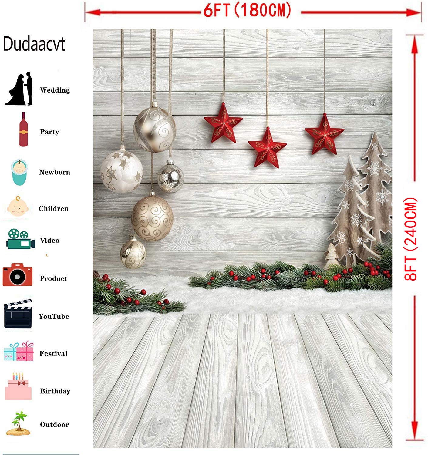 Dudaacvt 6X8ft Christmas Backdrop White Wood Floor with Snowflake Backdrop Christmas Tree Gifts Background for Family Gathering
