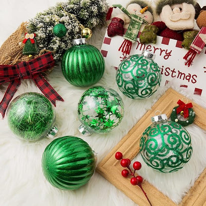 XmasExp 8ct Christmas Ball Ornaments Set -Large Clear Plastic Shatterproof Xmas Tree Ball Hanging Baubles Stuffed Delicate Glittering for Holiday Wedding Xmas Party Decoration (100mm/3.94",Green)