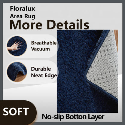 Floralux 5x7 Soft Fluffy Shag Area Rug for Living Room, Bedroom, Kid's Room, Dark Blue, Upgraded Anti-Skid Plush Carpet