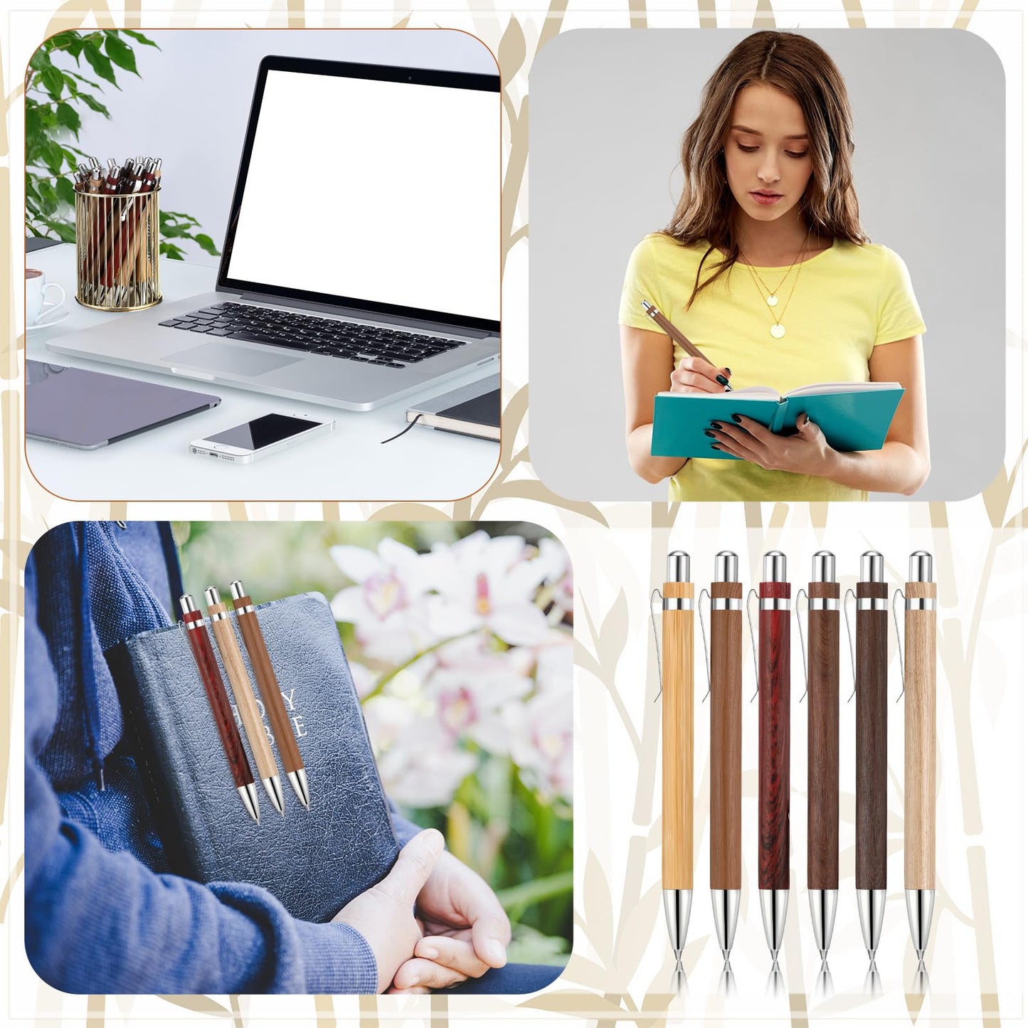 Sayglossy 12 Pcs Bamboo Pens Employee Appreciation Gifts Engraving Wooden Ballpoint Pens Must Have for Writing Office Staff Coworkers(Elegant Color)