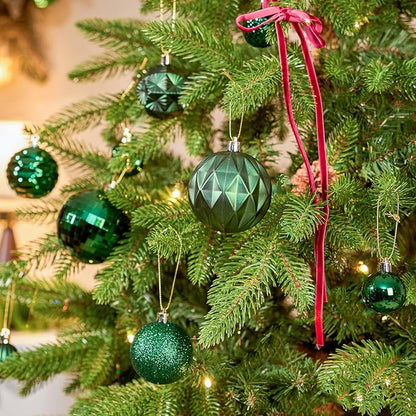 JORNOY Christmas Tree Ornaments Set, 47 Pack Assorted Shatterproof Hanging Balls Decorations, Plastic Bulbs Bulk with Lanyard for Home Holiday Party Decor, 3-Sizes (Dark Green)