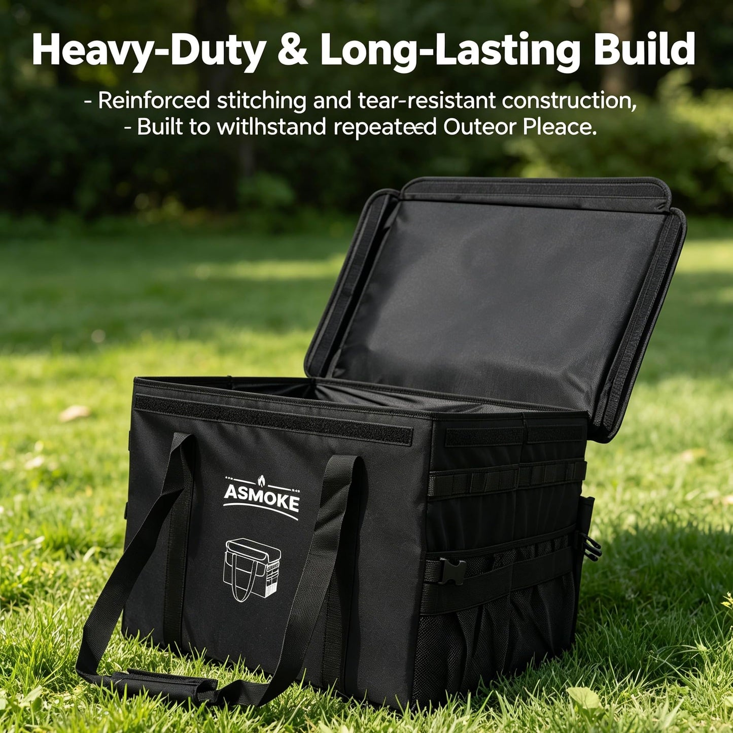 ASMOKE Essential Storage Bag - Custom Fit Grills & BBQ Accessories, Weather-Resistant, Multi-Compartment Design with Carrying Handles, Foldable for Compact Storage