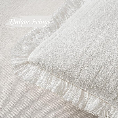 MIULEE Christmas Decorative Throw Pillow Covers Neutral Linen Fringe Throw Pillows Euro Shams Set of 2 White Boho Farmhouse Cushion Covers for Couch Sofa Bed Living Room Spring Home Decor 26x26 Inch