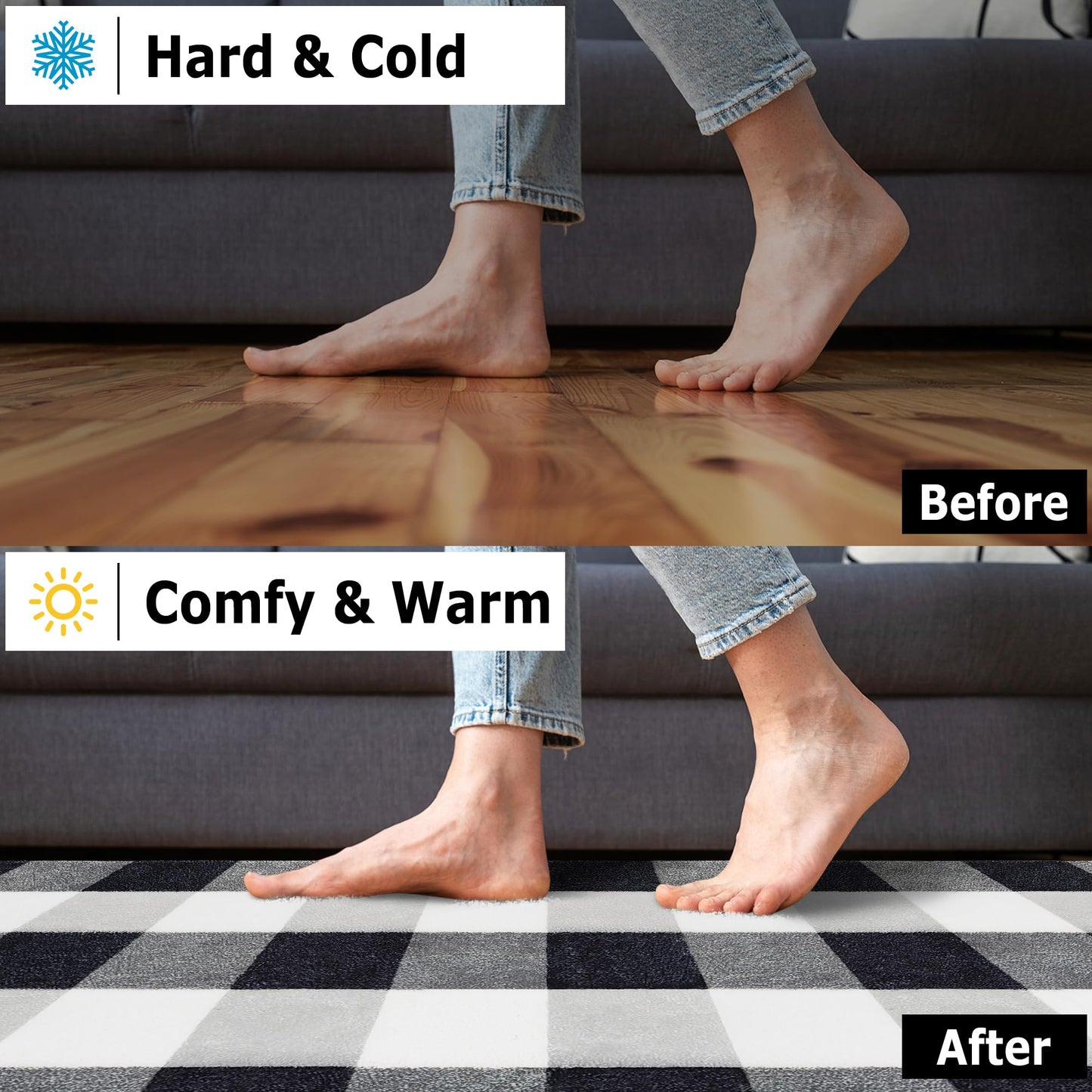 ZJYeRug 2X4 Buffalo Plaid Rug for Entryway,Machine Washable Black and White Checkered Small Runner Rugs for Indoor,Non Slip Soft Mat for Farmhouse Kitchen Porch Bedroom Living Room Hallway Christmas