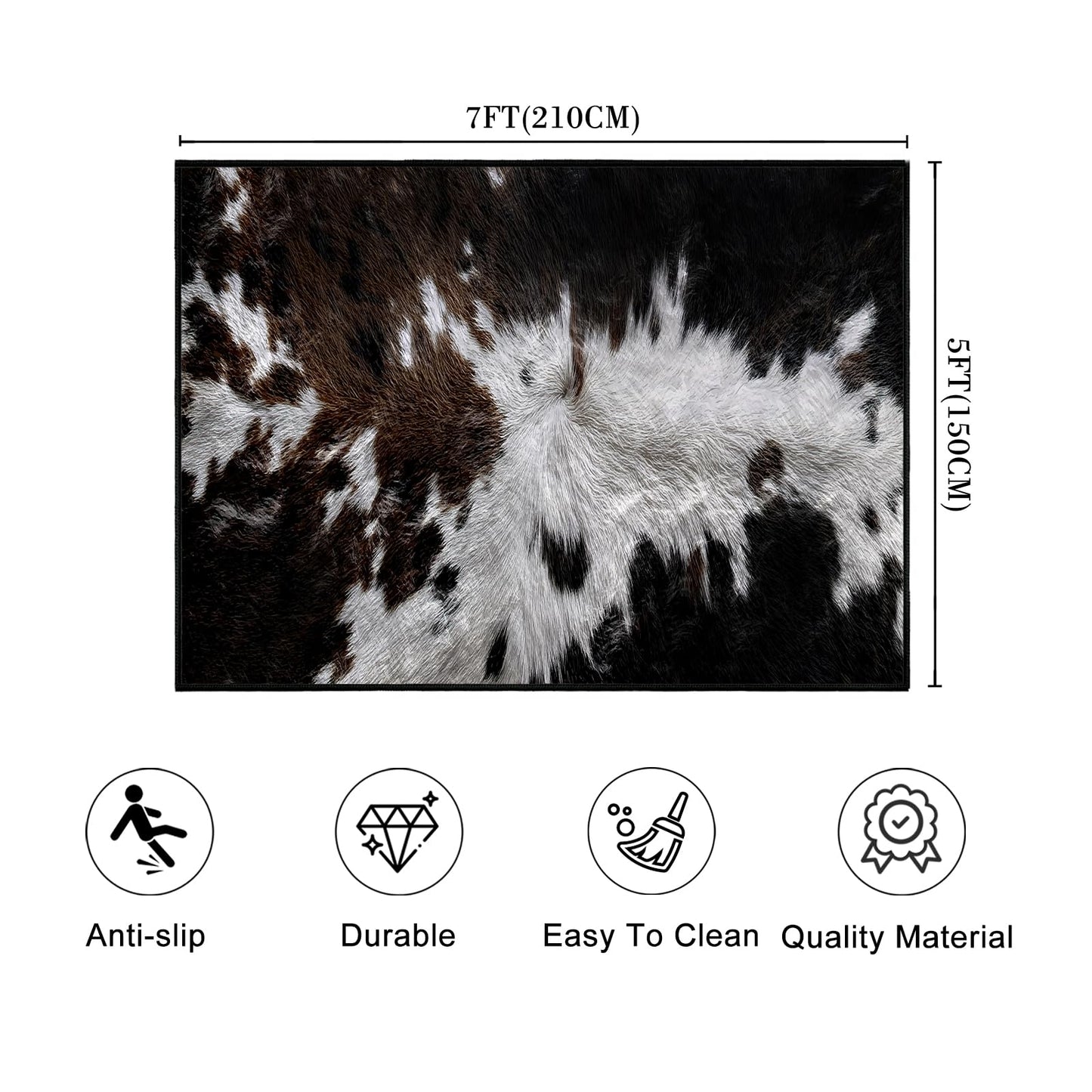 Cowhide Area Rug 5x7,Cow Print Area Carpets for Bedroom, Living Room Carpet Western Rug Rustic Ultra-Thin Washable Throw Floor Rugs Indoor Non Slip Accent Floor Mats for Dining Room,Laundry