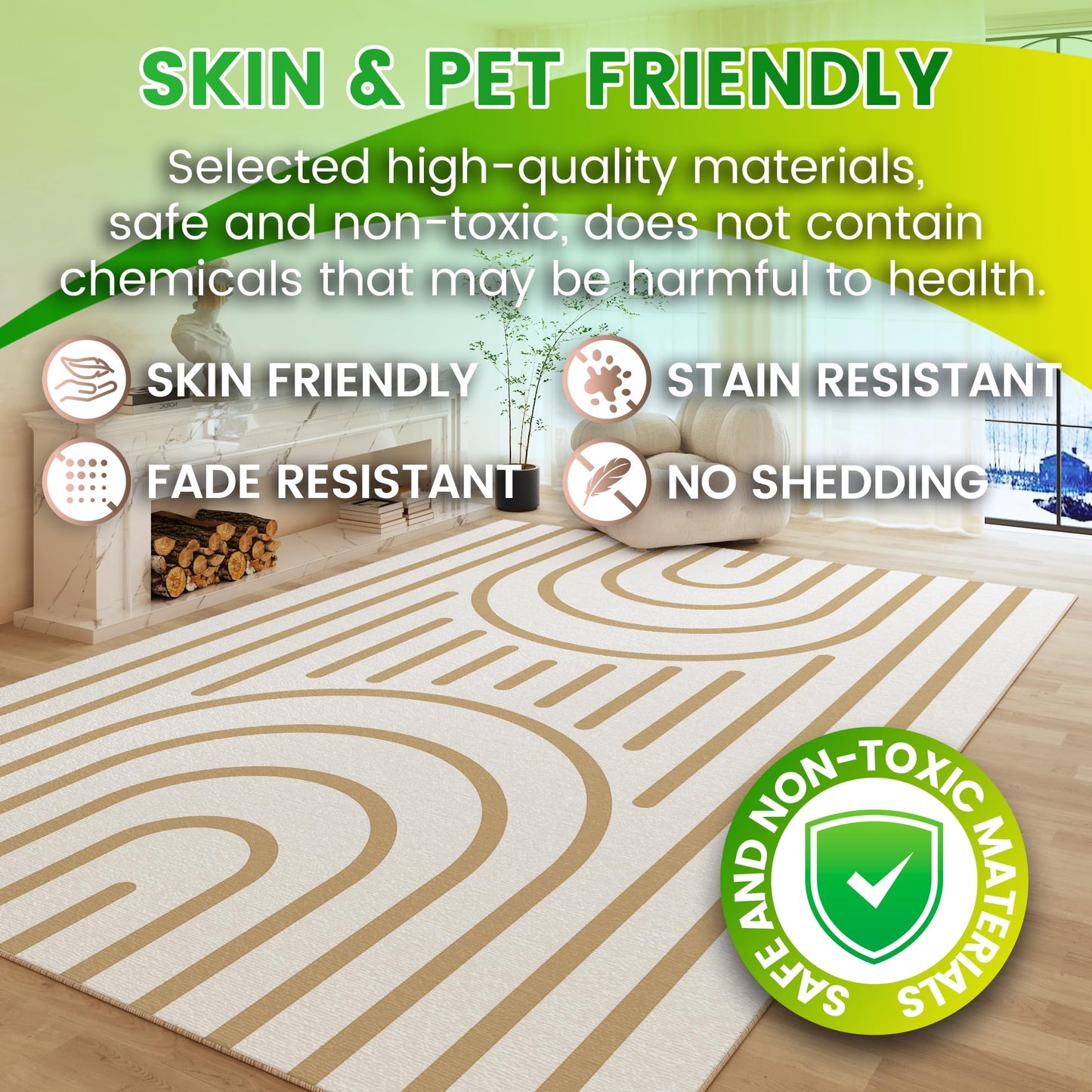 Washable 5x7 Modern Area Rug for Living Room, Tan White Minimalist Artistic Abstract Large Rug, Ultra Thin Low Pile Lightweight Soft Indoor Floor Carpet with Nonslip Backing for Bedroom Kids Play Room