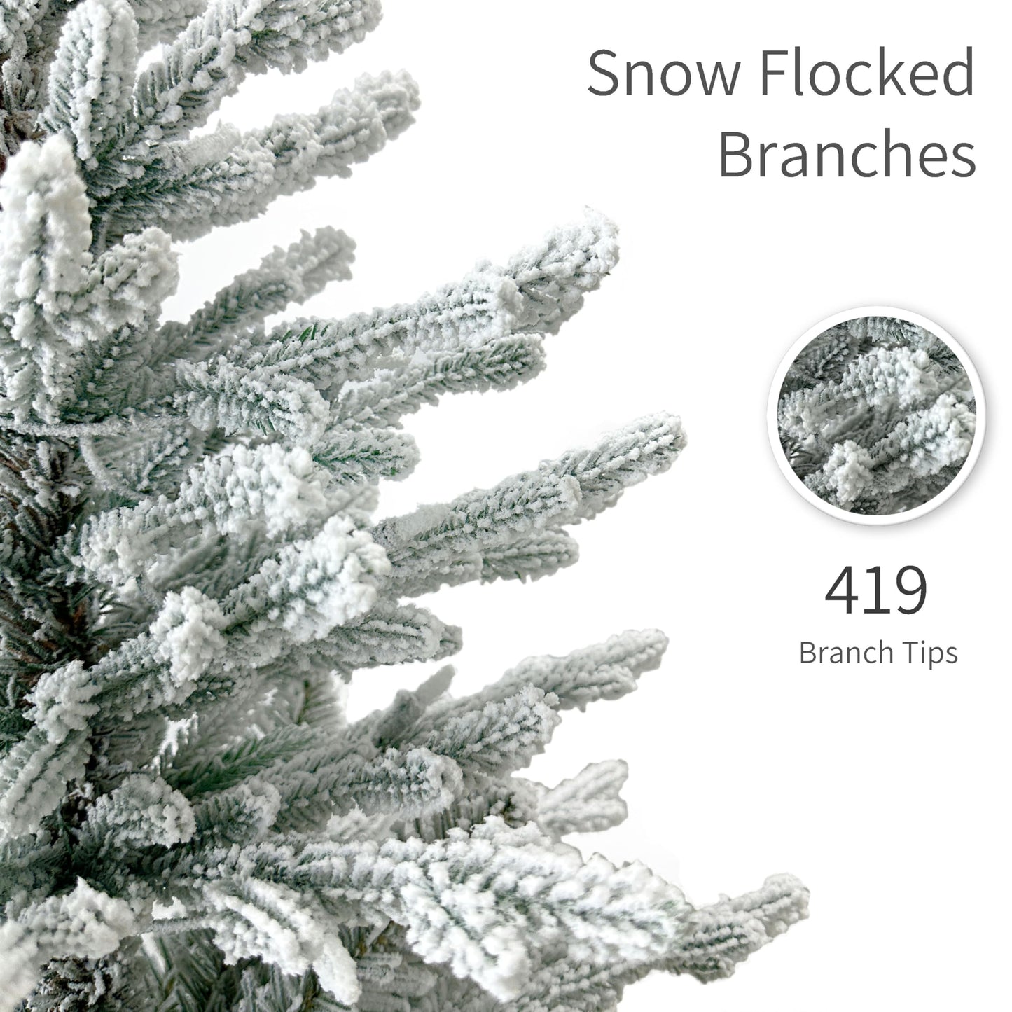 Puleo International 4.5ft Pre-Lit Potted Flocked Arctic Fir Christmas Tree with 70 Clear Lights, 419 Realistic Dense Snow Flocked Branch Tips, Easy Setup Artificial Trees with Sturdy Stand