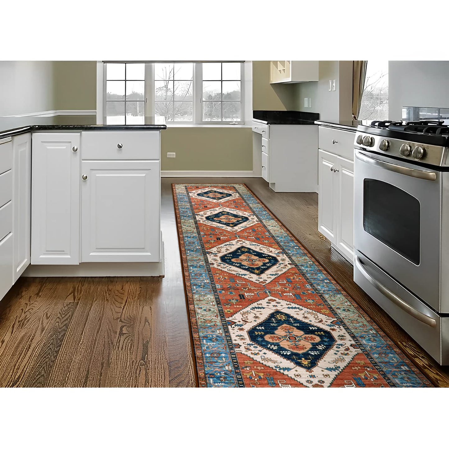 Lahome Boho Runner Rugs for Hallway 2x10 Extra Long Washable Non-Slip Hallway Rug Runner Low-Pile Stair Kitchen Carpet Oriental Throw Carpet for Entrance Bathroom Living Room Mat Foyer Adelyn