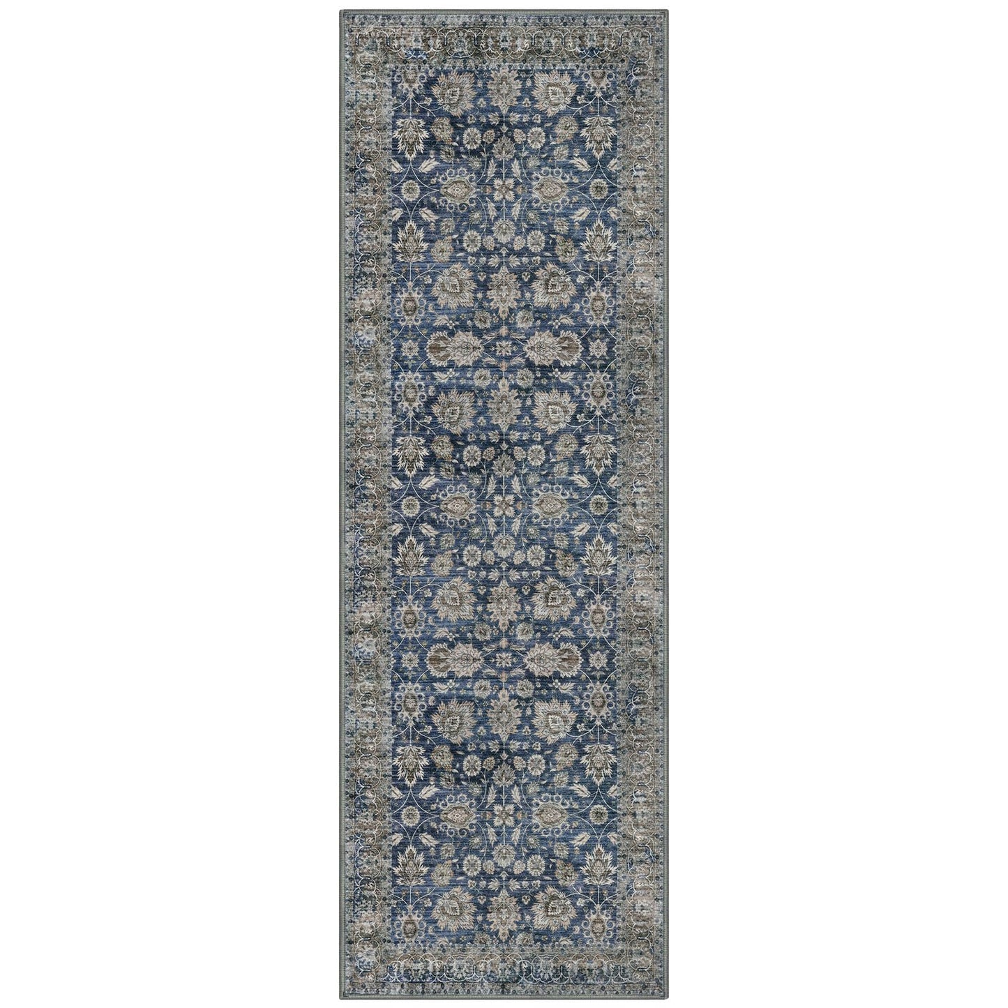 KOZYFLY Runners for Hallways 2x6 Blue Washable Runner Rug Non-Slip Soft Kitchen Runner Rugs, Printed Floral Traditional Carpet Runner for Entryway Bathroom Laundry Bedroom Foyer