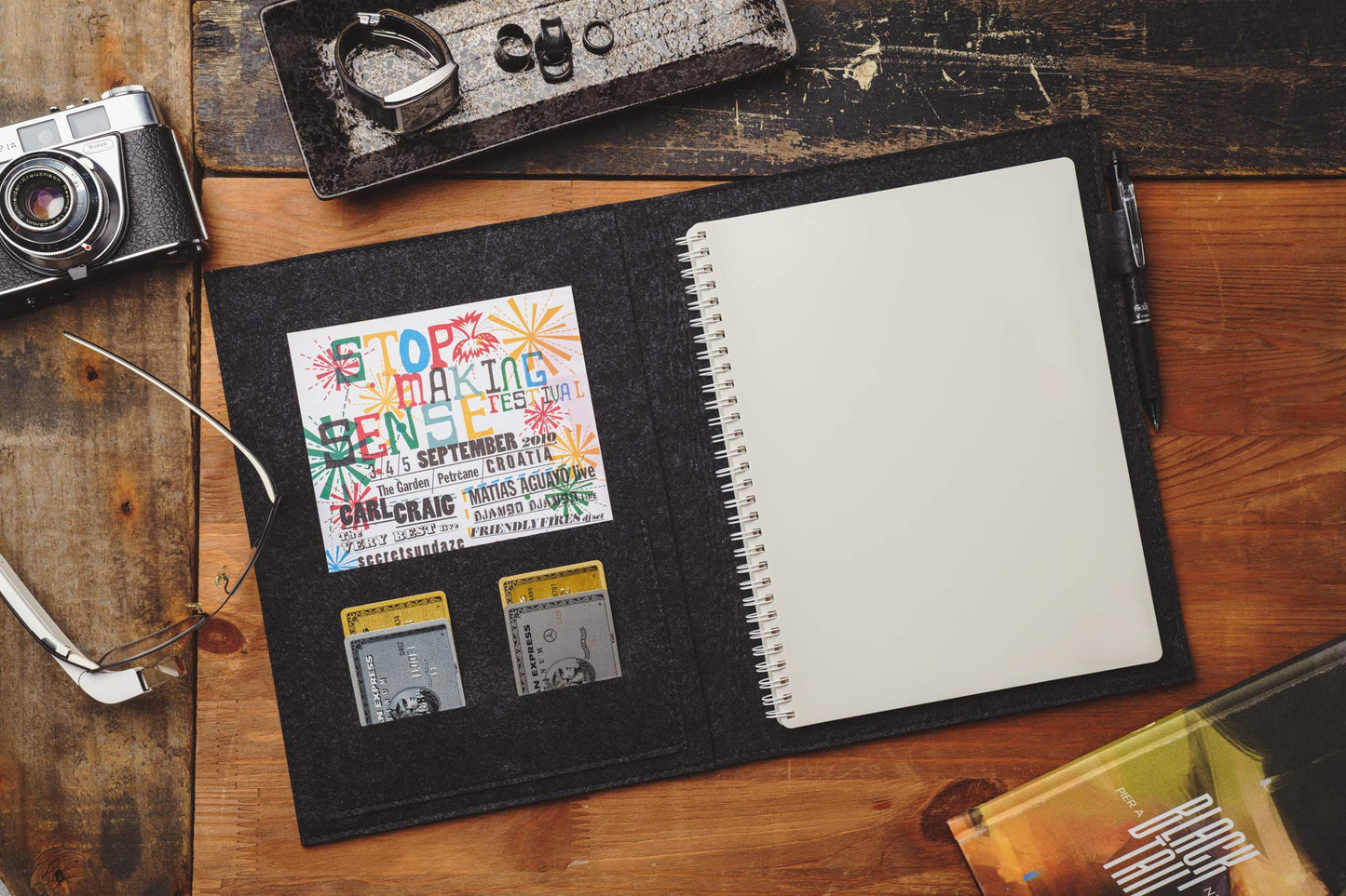 Eco-Friendly Folio Cover Compatible with Rocketbook, Moleskins, Notebooks and Journals - with Adjustable Pen Holder, Organizer Pockets, Business Card Holder - Letter Size 8.5 x 11(Carbon Gray)