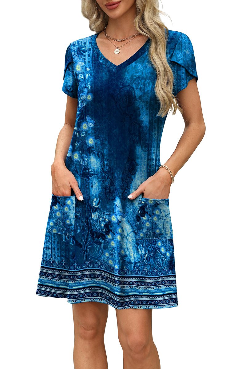 OFEEFAN Womens Summer Dresses 2026 Spring Tshirt Dress Sundresses Beach Vacation Clothes Boho Outfits Print 09 L