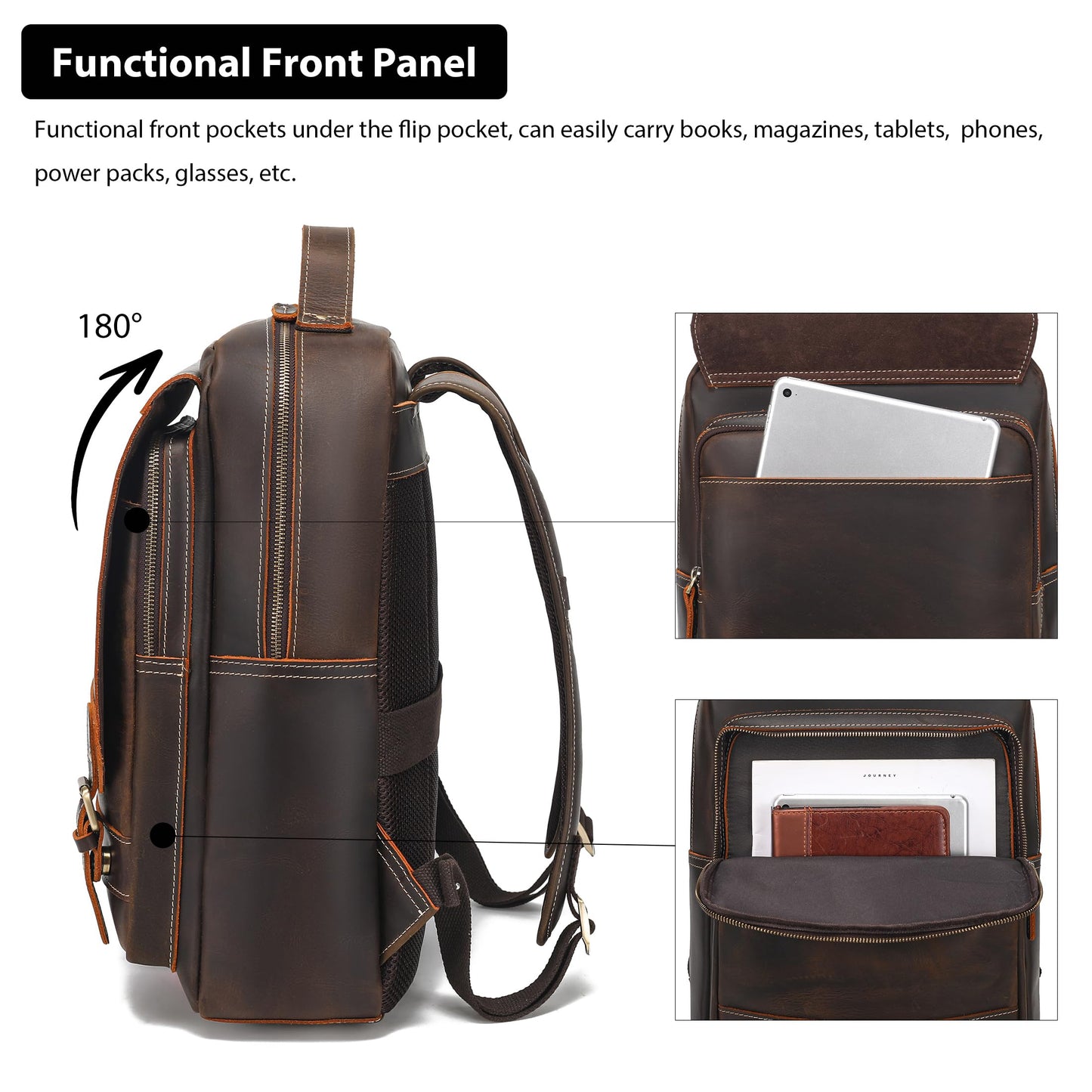 LANNSYNE Vintage Genuine Leather Backpack For Men Fits up to 16" Laptop Travel Hiking Rucksack
