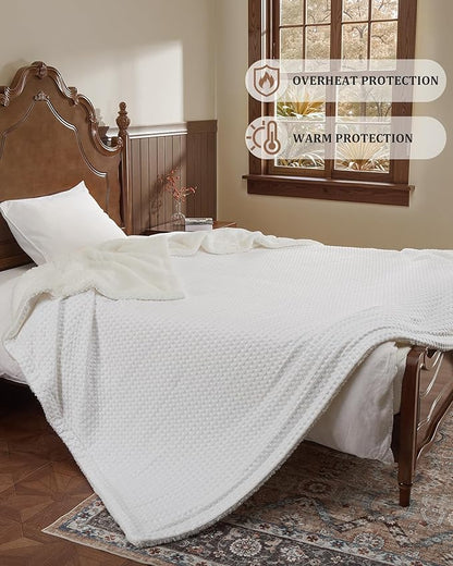 CAROMIO Heated Blanket Queen Size with LCD Dual Controller, Waffle Weave Fast Heating Electric Blankets, 10 Heat Levels & 1-12H Time Settings, ETL Certified, Machine Washable, Off White, 84" x 90"