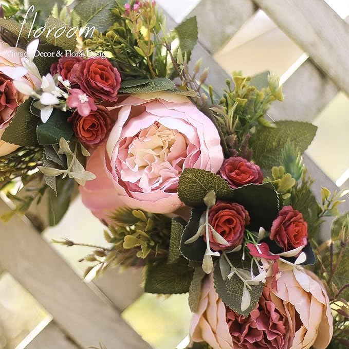 Floroom Floral Wreath, 20" Artificial Pink Peony Wreath for Front Door Decorations Wall Decor