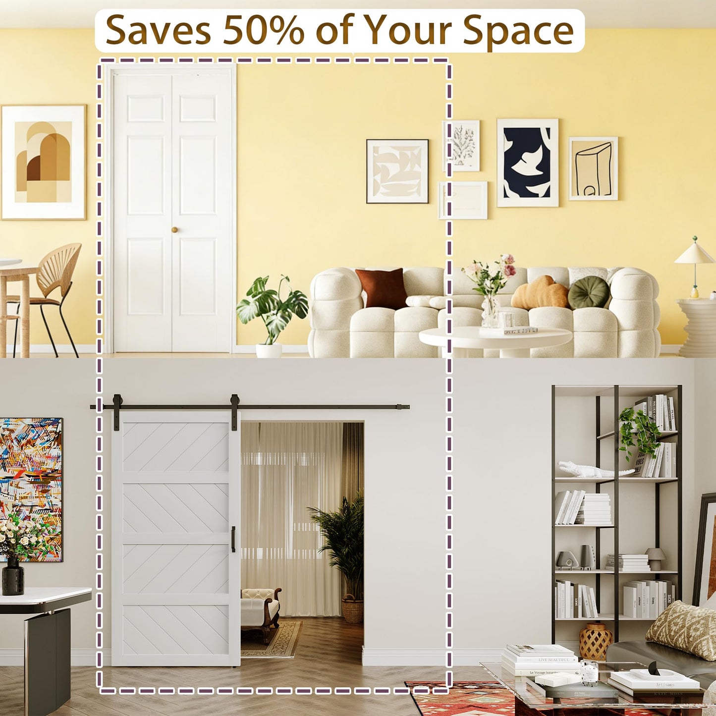 Bifold Door for 30" x 80" Opening, Raised Textured 6-Panel Hollow Core Closet Door with Hardware Kit, Interior Folding Barn Doors Panels, White Primed