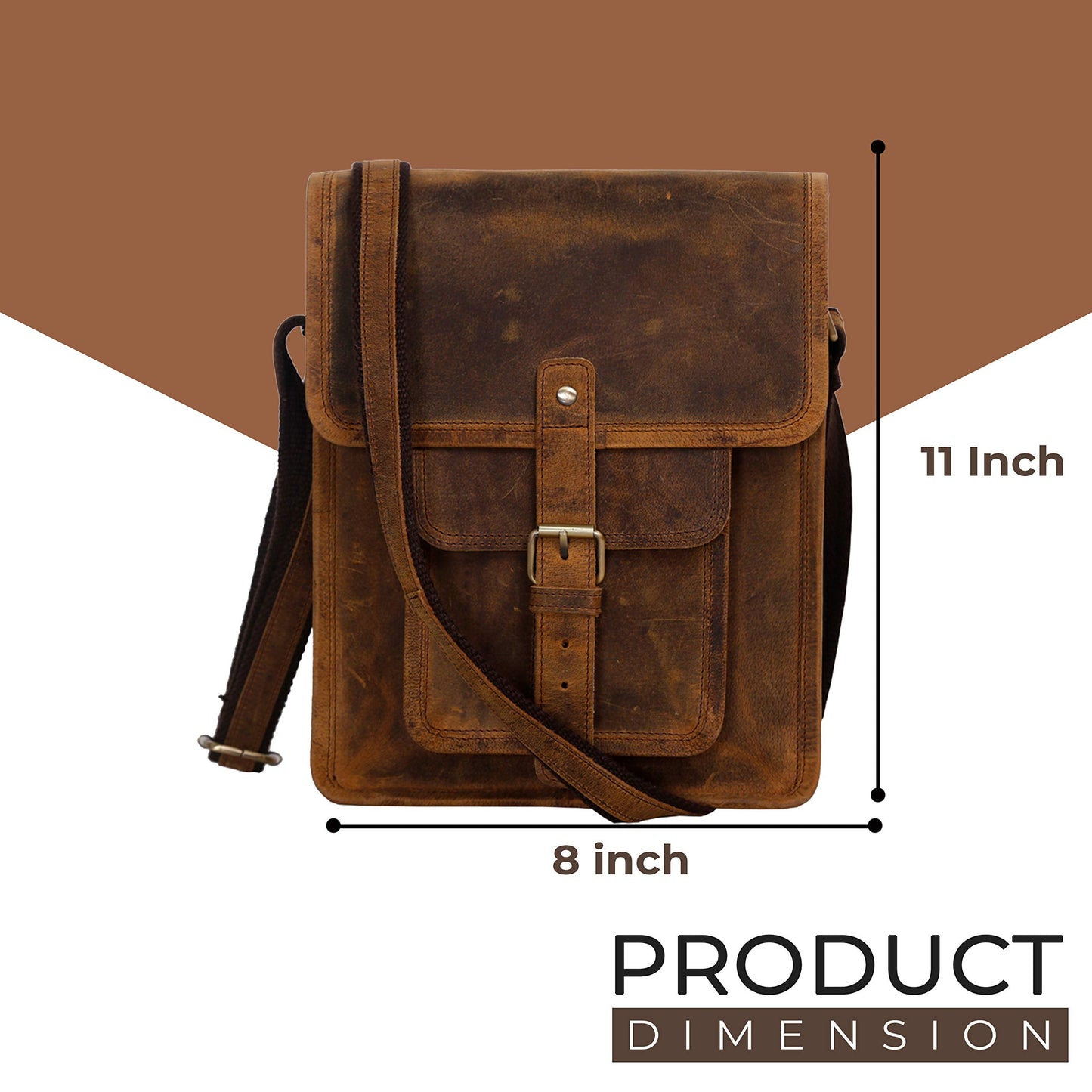 Leather crossbody bag messenger satchel tablet bag 11 inch for men and women (Distressed Tan Pocket)