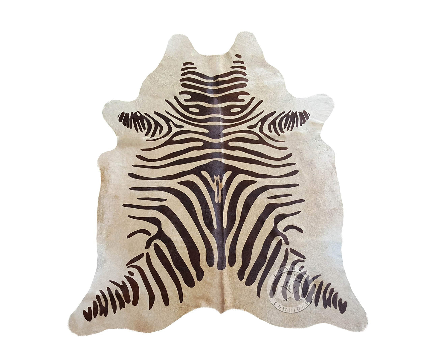 Sunshine Cowhides 100% Genuine Zebra Print Brown on Beige Cowhide Rug - Modern Style Animal Skin Rug & Floor Carpet for Living Room, Bedroom, Kitchen & More - Large (6x6-7ft)