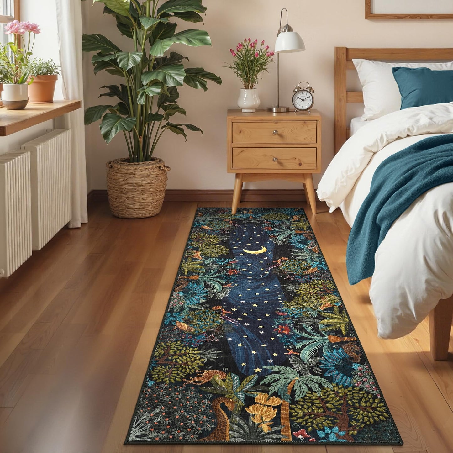 GarveeHome 2.5x8 Jungle Hallway Runner Rug, Soft Green Animal Long Kitchen Runner Non Slip Entryway Rug Farmhouse Thin Laundry Mat Stain Resistant Carpet for Bathroom Beside