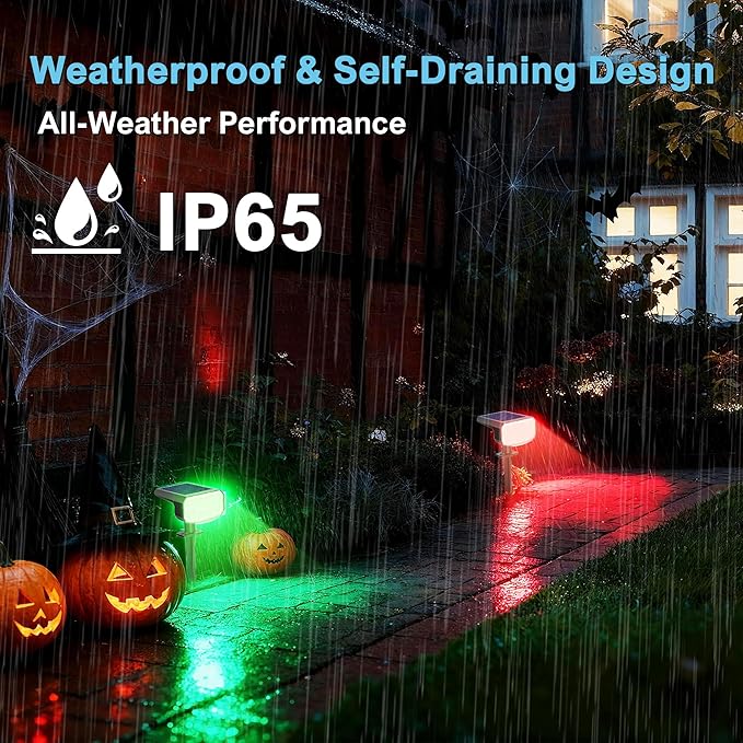 Color Changing Solar Spot Lights Outdoor Waterproof IP65,9 Lighting Modes Multicolor RGB Halloween Spotlight for Porches Yard Gardens Landscape Deconrations-8 Pack