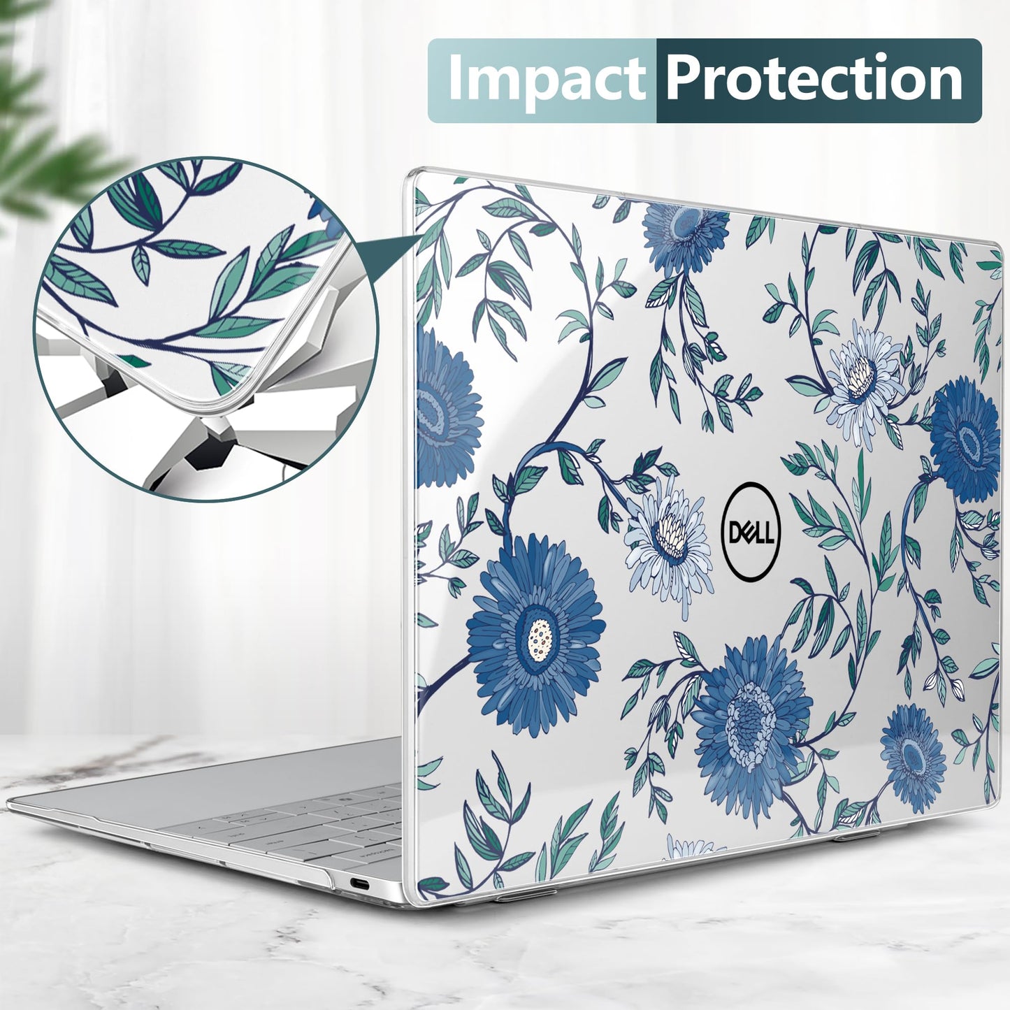 Batianda Case for 2024 Dell XPS 13 Laptop Copilot+ PC 13.4" Display Model Number 9345/9350, Lovely Ultra-Slim Lightweight Scratch-Resistant Hard Cover with Professional Protection, Blue Flowers
