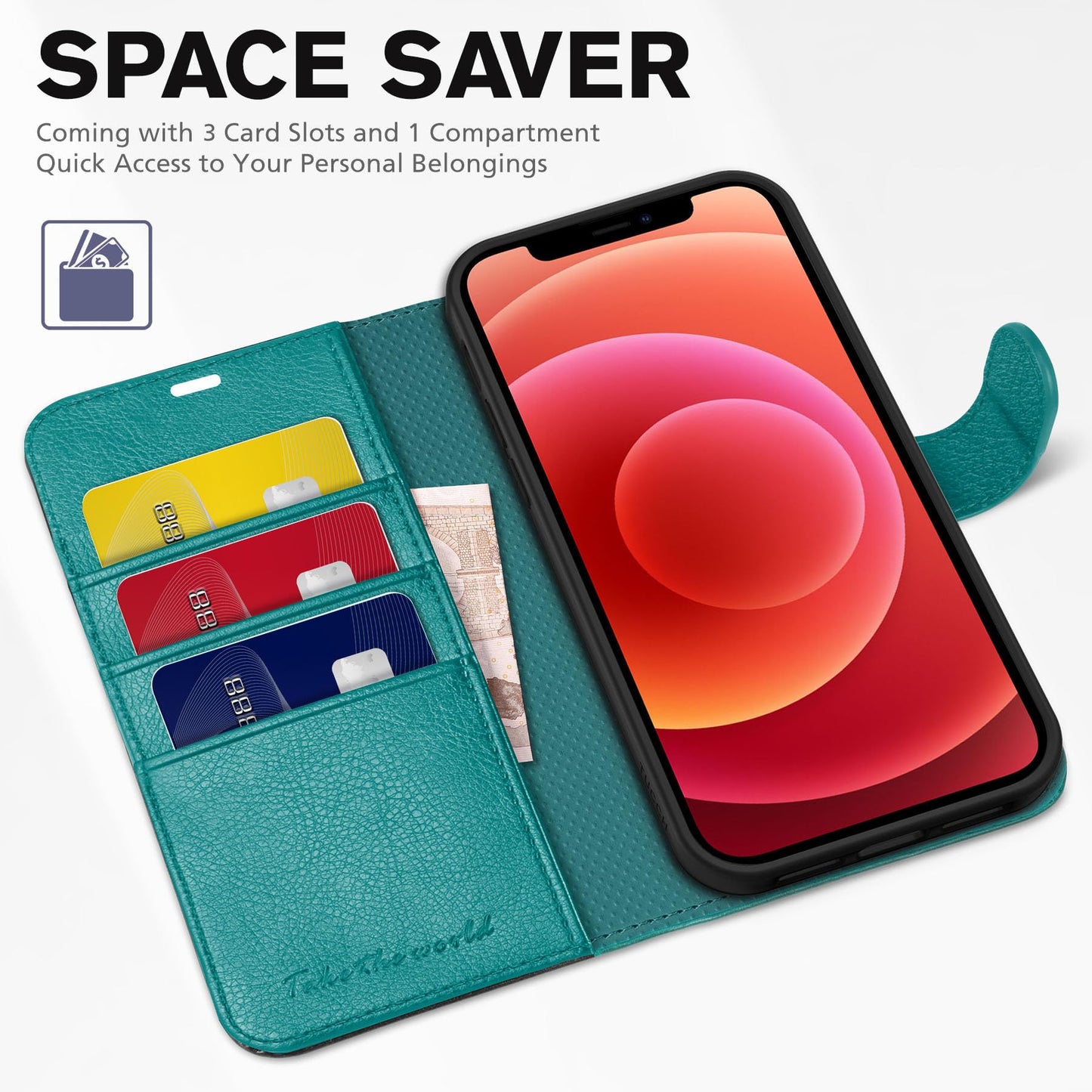 TUCCH Case for iPhone 12, Shockproof Wallet Case [RFID Blocking ] Card Holder, Synthetic Leather Cover Stand Full Protection Compatible with iPhone 12/12 Pro (6.1 Inch, 2020) – Cyan
