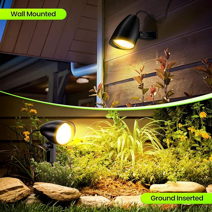 ZZXX 20W Outdoor Spotlight LED Landscape Lighting 120V Pathway Lights IP66 Waterproof Aluminum Yard Spot Lights 1880LM 2700K Warm White Landscape Spotlights with US 3-Plug in (2 Pack)