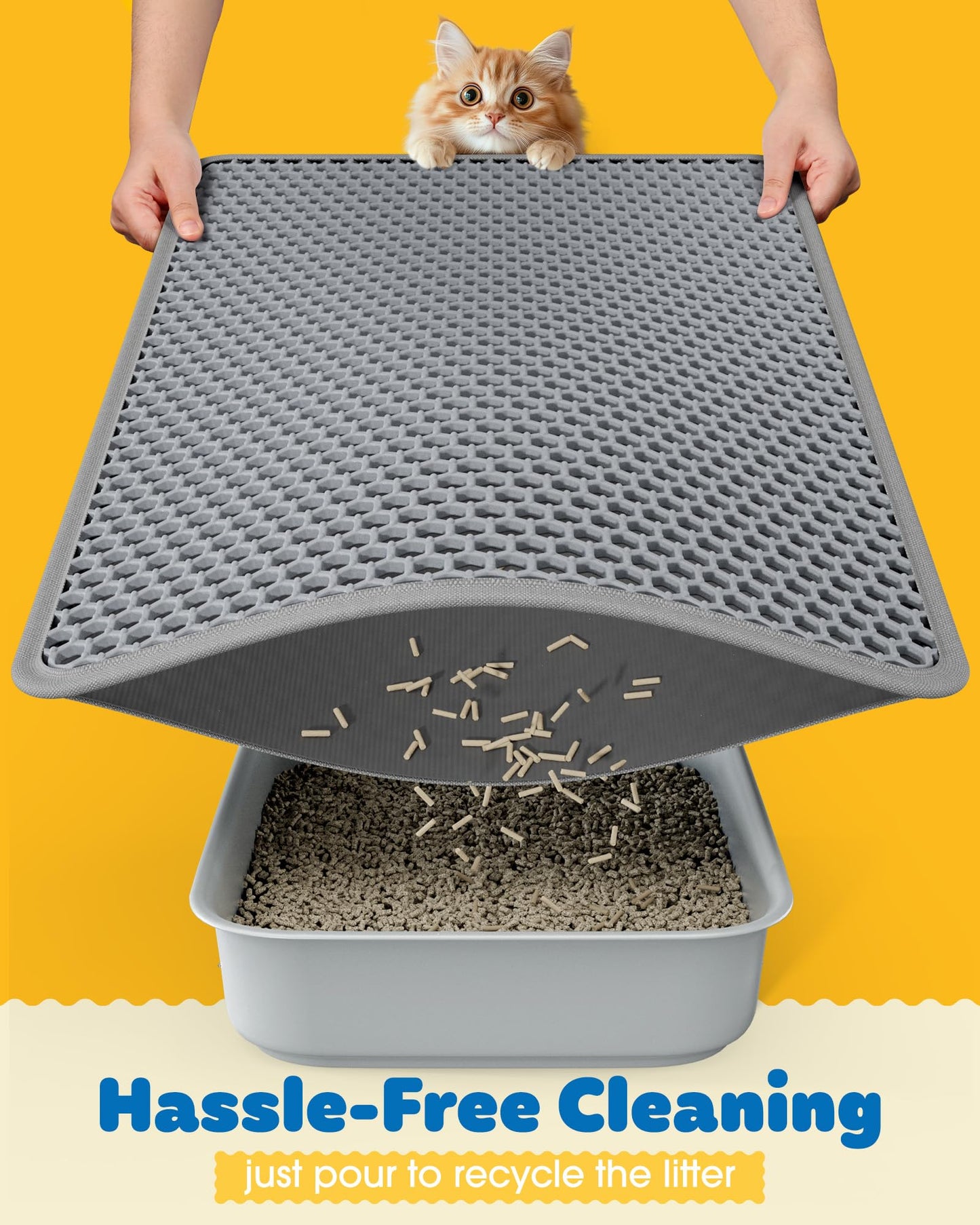 Cat Litter Mat - 23.2'' x 14.6'' Small Litter Trapping Mat, Easy to Clean Litter Box Mat, Waterproof, Urine-Proof, Non-Slip, Cat Toilet Training Systems Accessories, Grey