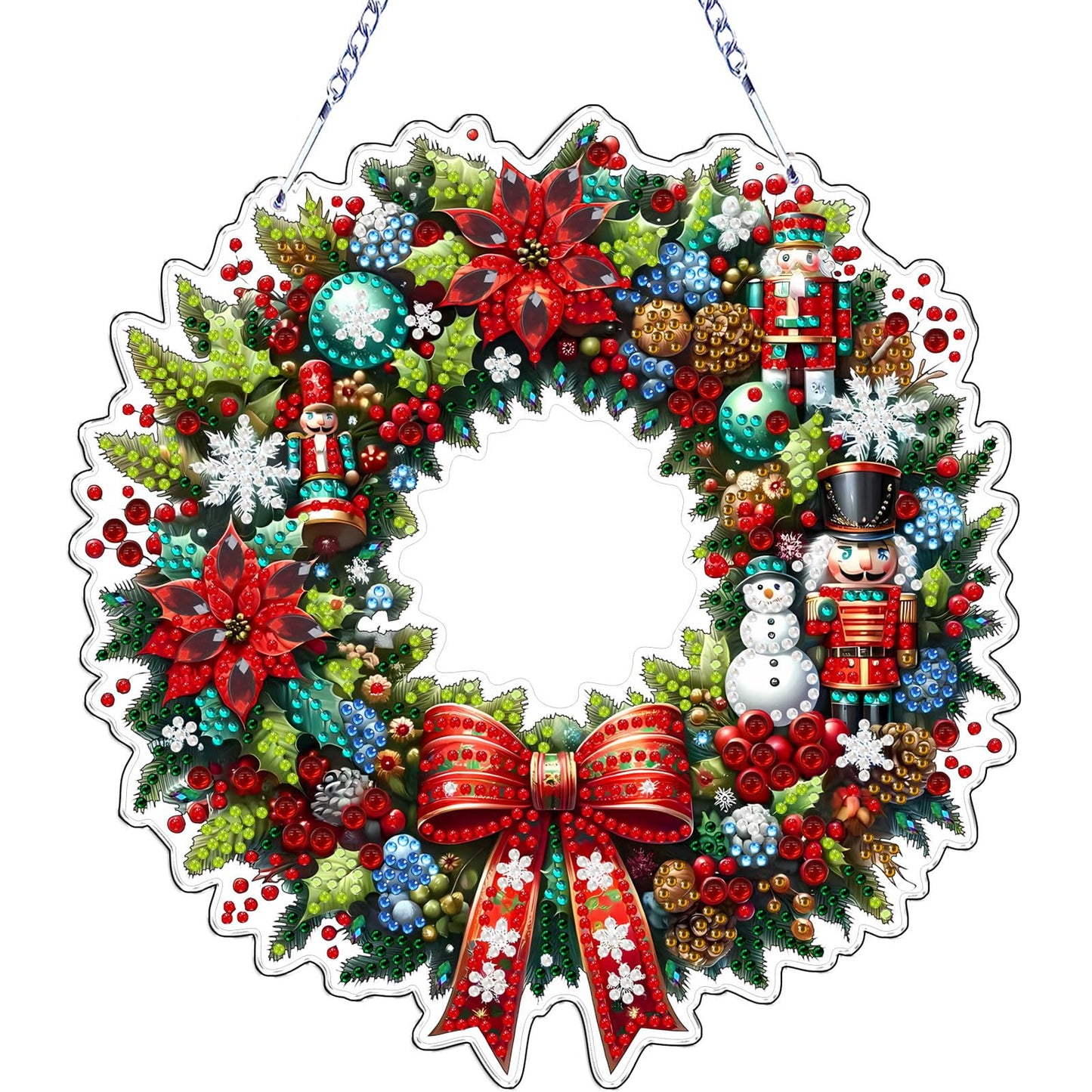 VODAPYC Christmas Wreath Diamond Art Hanging Kit for Adults, DIY Double Sided Special Shaped Diamonds Art Window Pendant Ornament for Home Decor(Christmas Wreath-2)