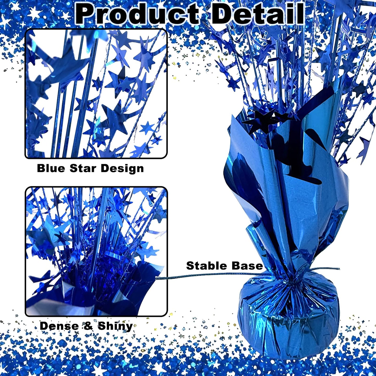 YinNorth 12 Pcs Metallic Foil Spray Centerpiece Party Star Table Decoration Brust Glitter Table Topper Decor for Birthday Graduation Holiday Christmas Dining Celebration New Year Party Supplies, Blue
