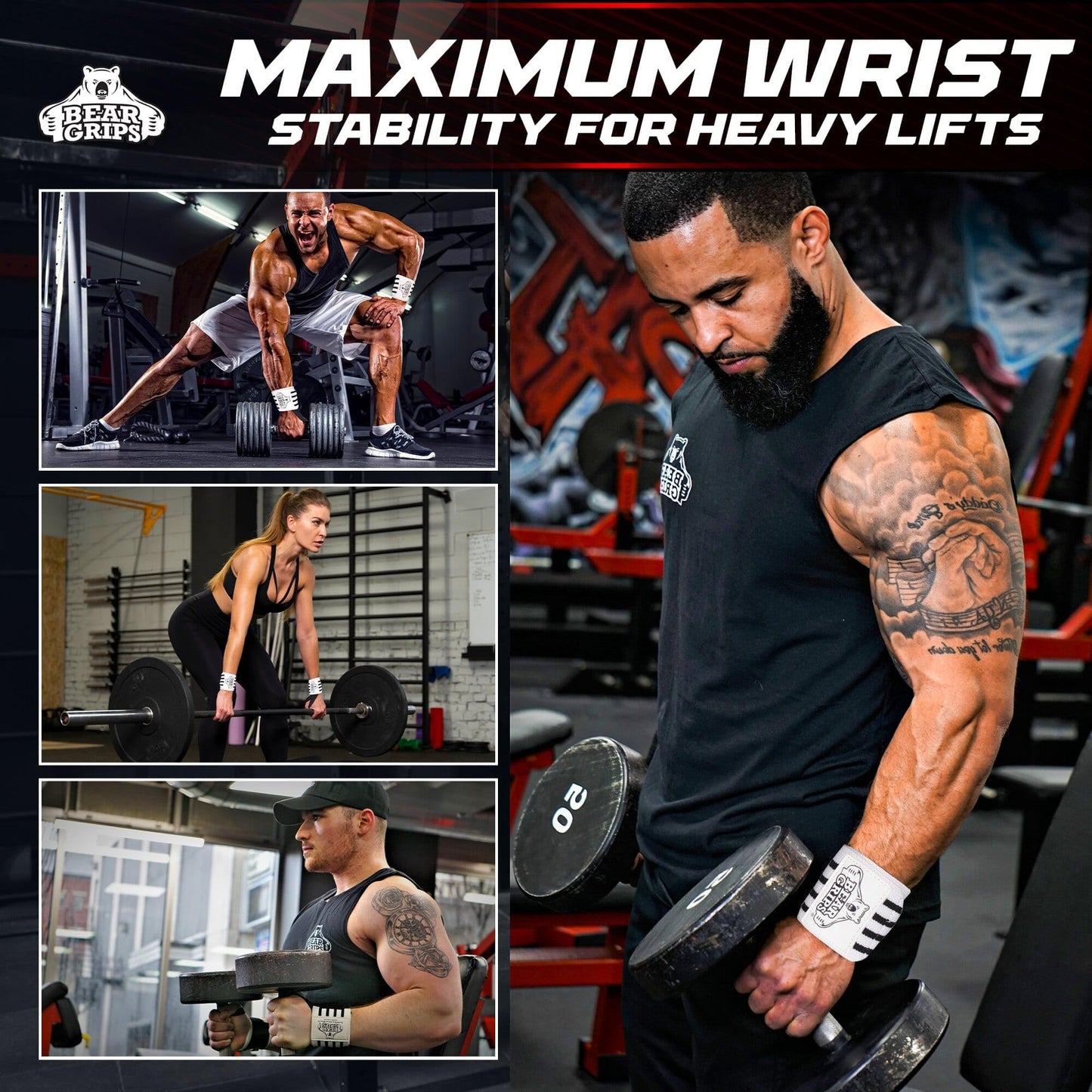 Bear Grips Wrist Wraps for Weightlifting | Weight Lifting Wrist Straps for Weightlifting | Extra Strength Gym Wrist Wraps | Two Wrist Wrap Per Pack | 12” & 18” | Lifting for Men & Women