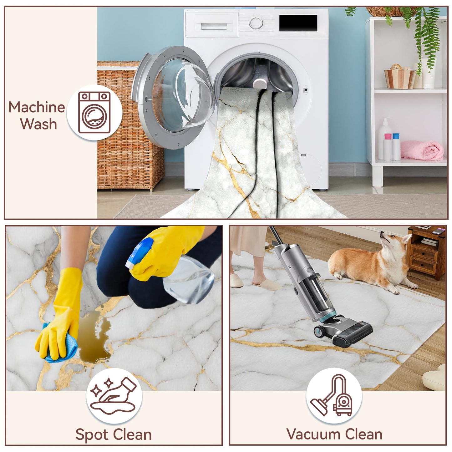Marble White Gold Washable Area Rugs 5x7,Modern Abstract Area Rug for Living Room Bedroom,Indoor Non-Slip Large Throw Carpet for Kitchen Entryway Bathroom Office