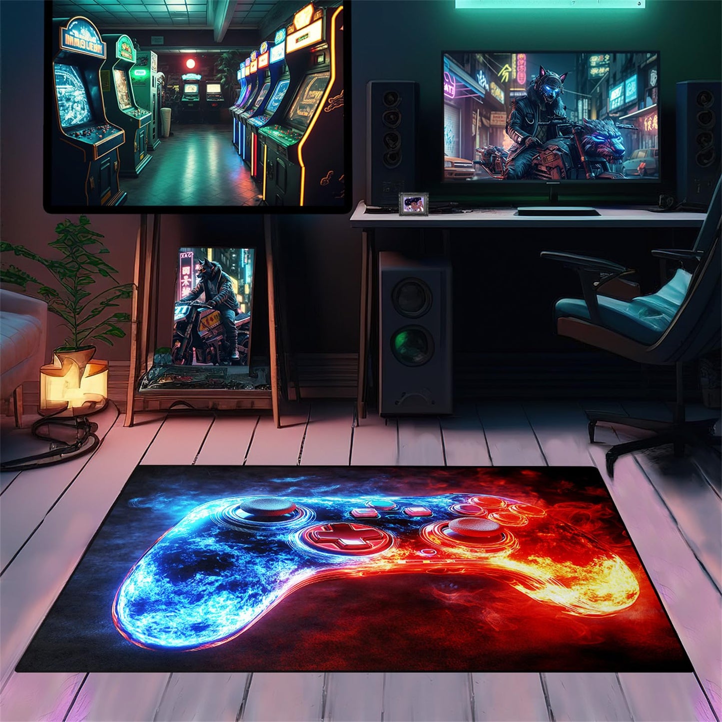 FJKJHKGJ Gaming Rug for Boys Room - Video Game Rug Game Controller Floor Mats Gamer Room Decor for Kids Teen Boy, 3x5 Feet