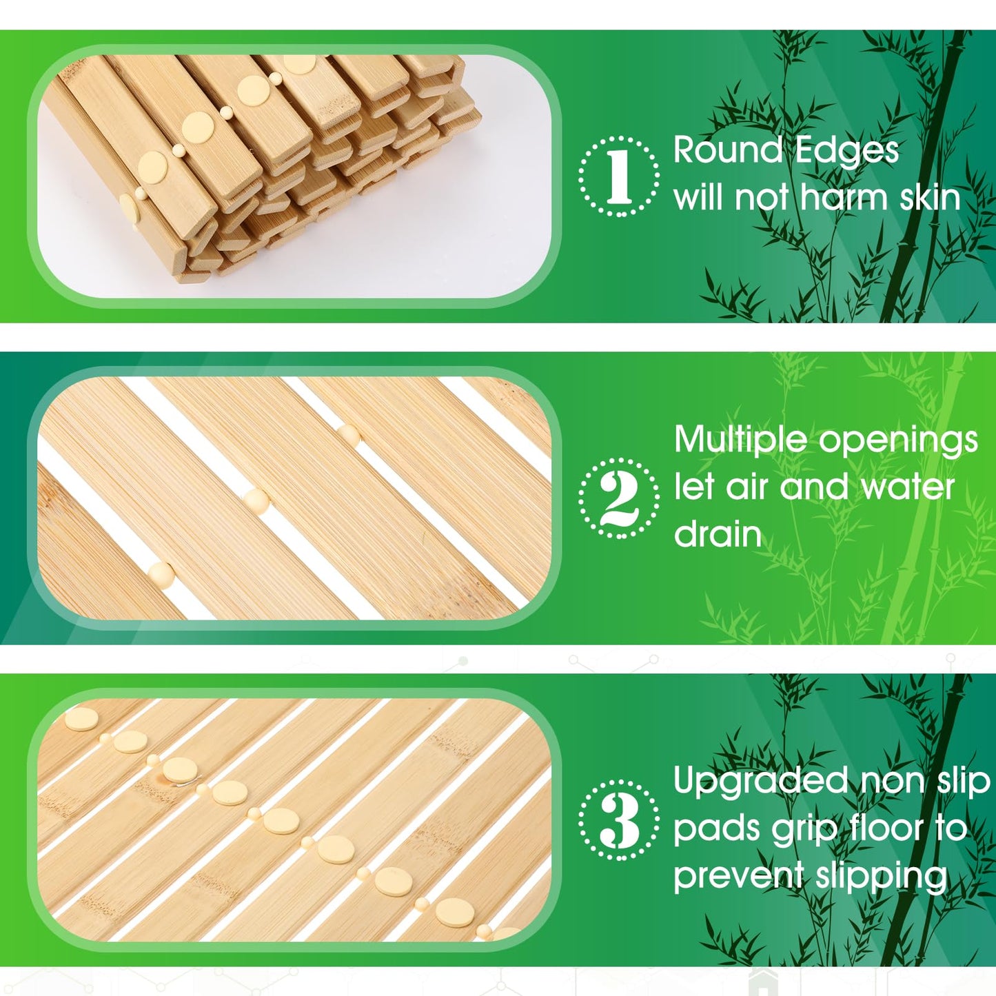 Bamboo Bath Mat Large Long Wood Bath Mat,16x48 Inch Non Slip Bamboo Shower Floor Mat Wooden Bathroom Mat for Bathtub,Spa,Door,Sauna or Outdoor (Natural Slat)