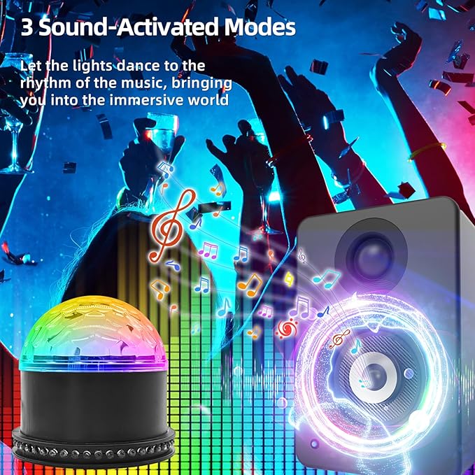 6-Color LED Crystal Party Light with 48 RGB Chasers: Sound Activated DJ Disco Ball & Strobe Stage Lights for Karaoke, Birthday, Christmas, Halloween Decor, Remote Included