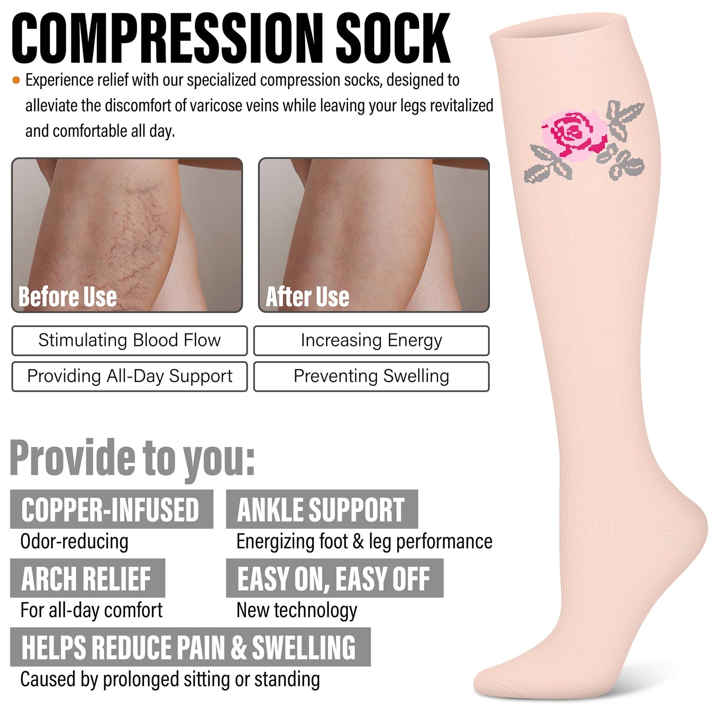 WITHYOU 3 Pairs Compression Socks for Women & Men 15-20 mmHg,Best Support for Nurses Running Hiking