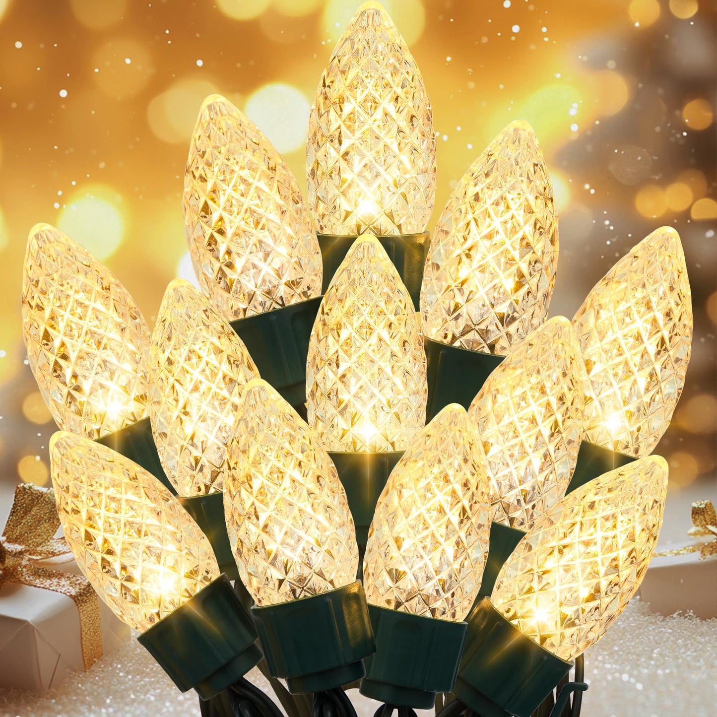 JMEXSUSS 100 LED C9 Christmas Lights Outdoor: 66 FT 8 Modes Plug in Connectable C9 Warm White Christmas Lights for Tree Roof Eaves Garden Decor