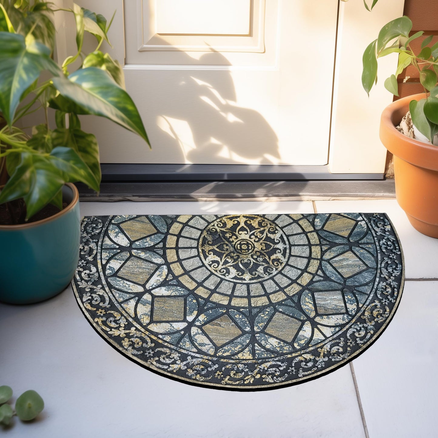 CHICHIC Entrance Door Mat Large 18 x 30 Inch Entry Way Doormat Front Door Rugs Outdoors Heavy Duty Welcome Mat Non Slip Rubber Back Low Profile for Garage, Patio, High Traffic Area, Blue