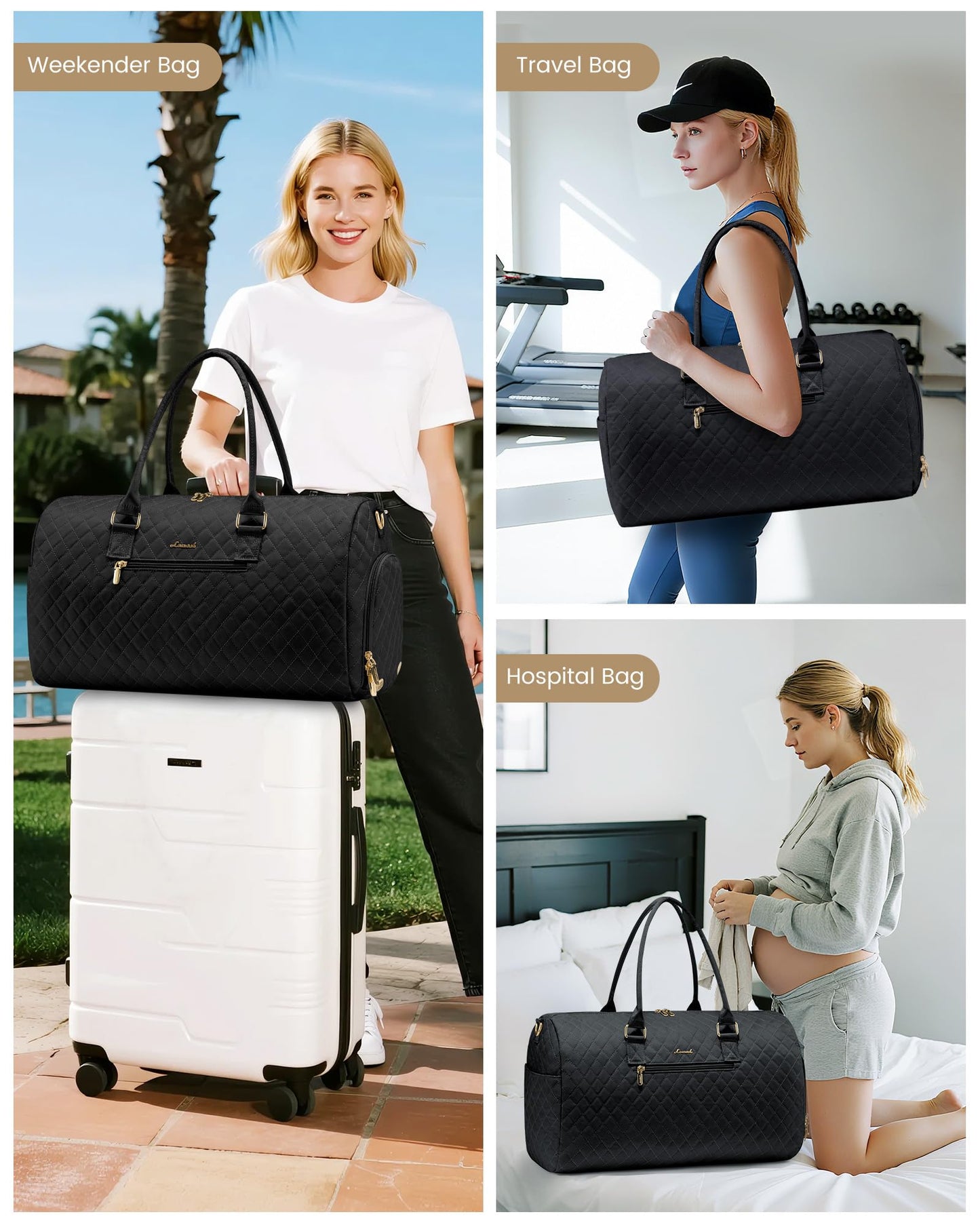 LOVEVOOK Travel Duffle Bag, Weekender Bag for Women with Toiletry Bag, Carry on Overnight Bag with Shoe Compartment, Gym Duffel Bag with Wet Pocket, Mommy Hospital Bags for Labor and Delivery