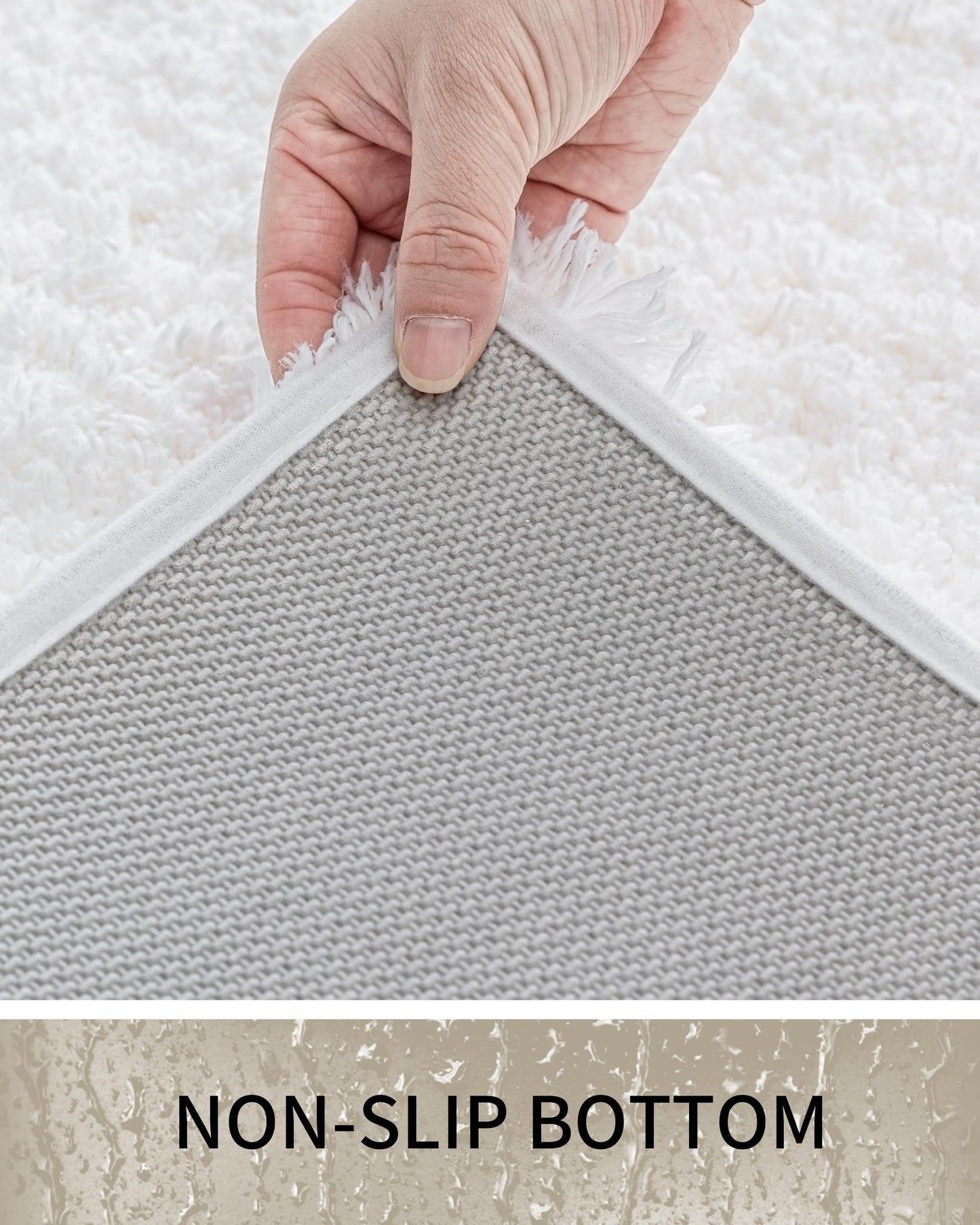 Ruggnovea Bathroom Rugs Non Slip Washable 36x24, Ultra Thick Soft Microfiber Absorbent Bath Mats, High Density Foam Latex Non Slip Backing Bath Rugs, Fluffy Floor Carpet for Tub&Shower, White